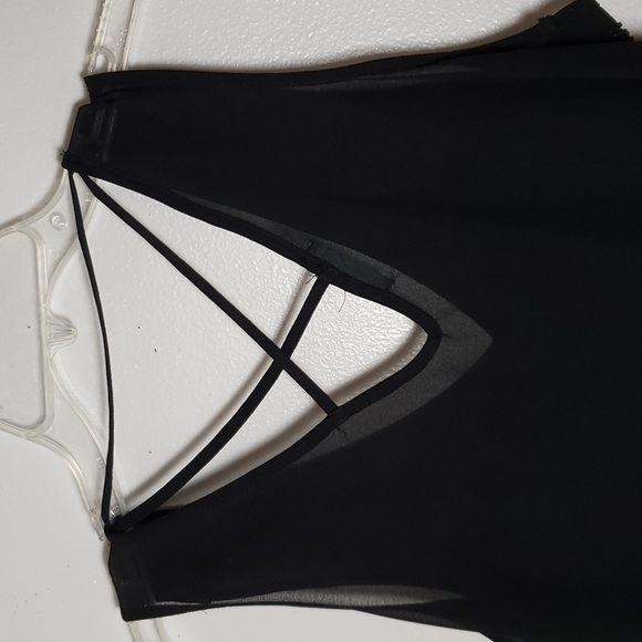 Maurices black semi sheer beaded chest strappy tank top. Women's size medium - Picture 8 of 9